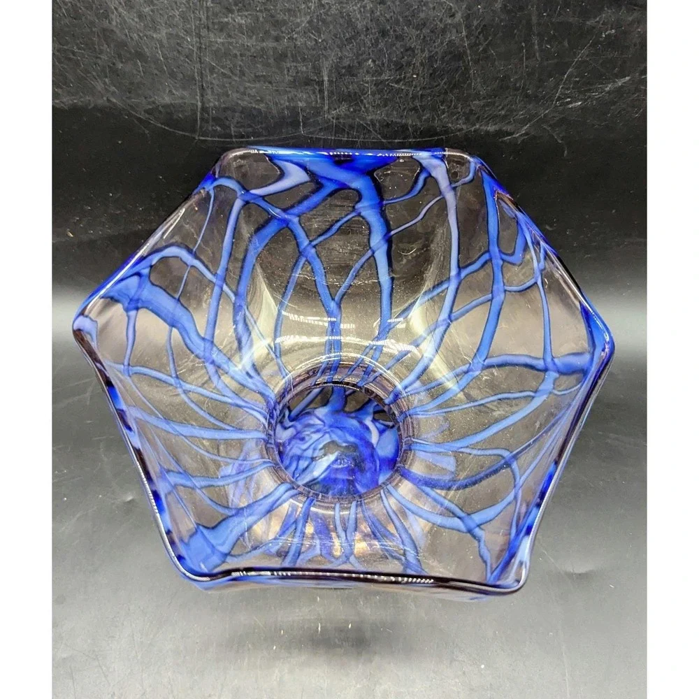 Vintage 1930's Ernst Steinwald & Co.  Czech Bohemian Glass Blue Splatter Bowl 6